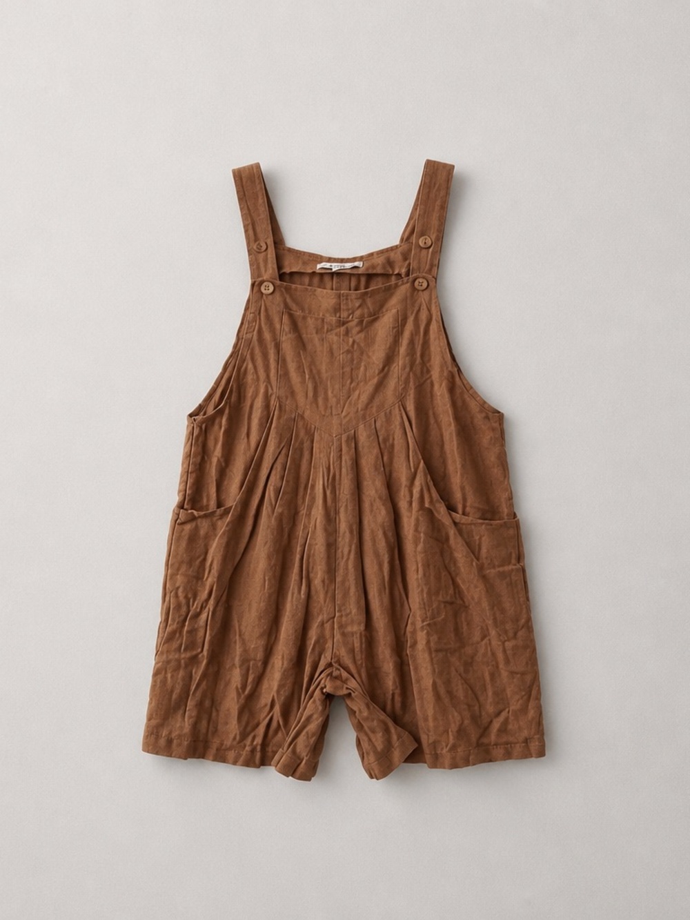 Brown Cotton Blend Short Overalls Romper